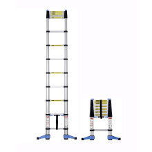 3.2m Telescopic Ladder Tall Extendable Steps Thread Compact Design Folding Stabiliser Bar Wall Stand Offs Aluminium 150 kg Capacity Silver/Black