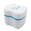 Denture Bath & Brush ~ Storage Container for Soaking Dentures, Brush with Double Bristle Head (Blue Bath) 2