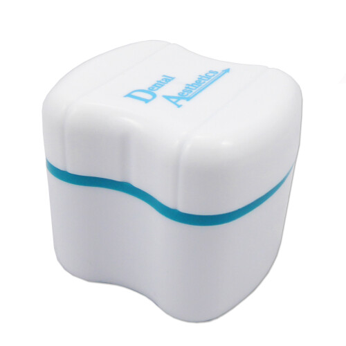 Denture Bath & Brush ~ Storage Container for Soaking Dentures, Brush with Double Bristle Head (Blue Bath) 1