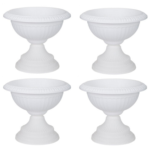 (WHITE) 4 X Grecian URN Pots 42 CM Round Flower Planter Plant Plastic ...