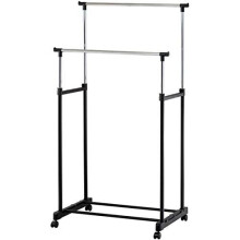 Double Adjustable Height Garment Rack on Four Castors with Shoe Shelf - Movable Clothes, Coats & Jackets Display Rail (92-168 cm)
