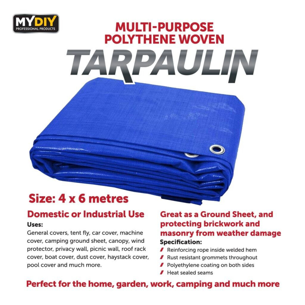 (4 x 6m) Heavy Duty Tarpaulin Cover Ground Sheet Waterproof Furniture Eyelet Tarp 4 Sizes