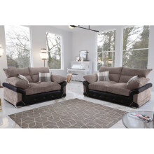 (Beige and Bronw , 3+2 Seater) Modern Fabric and Faux Leather Luxurious Sofa