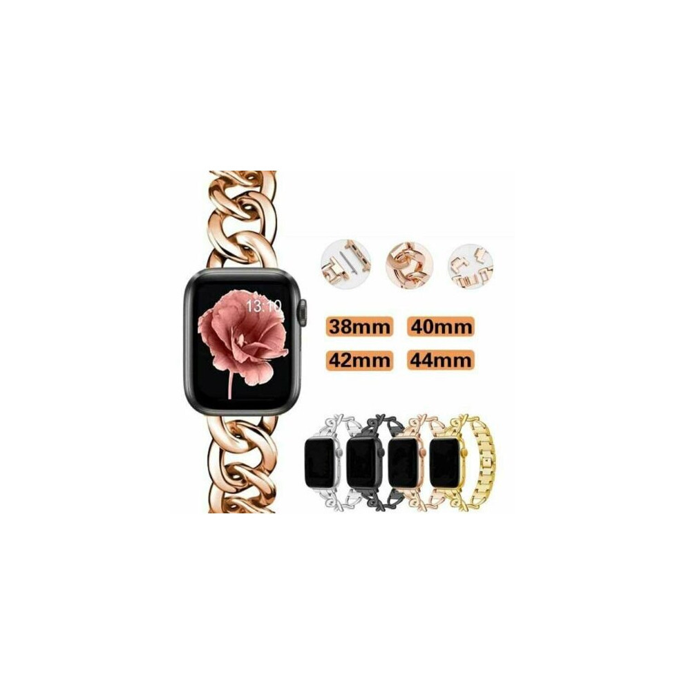 (Gold, 42mm) Cuban for Apple Watch Series SE 6 5 4 3 2 1 38 40 42 44 mm Chain Metal Strap-image-OPC-P9J5XNX-NEW