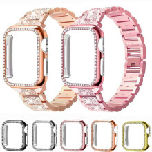 (Silver, 45mm) Diamond Strap & Bling PC Bumper Case for Apple Watch Series SE 6 38 40 42 44 mm