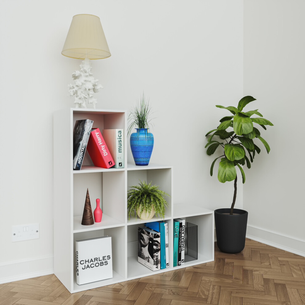 (No Drawers) White 3 Tier 6 Cube Storage Bookcase Shelf Display Unit with Choice of Drawers