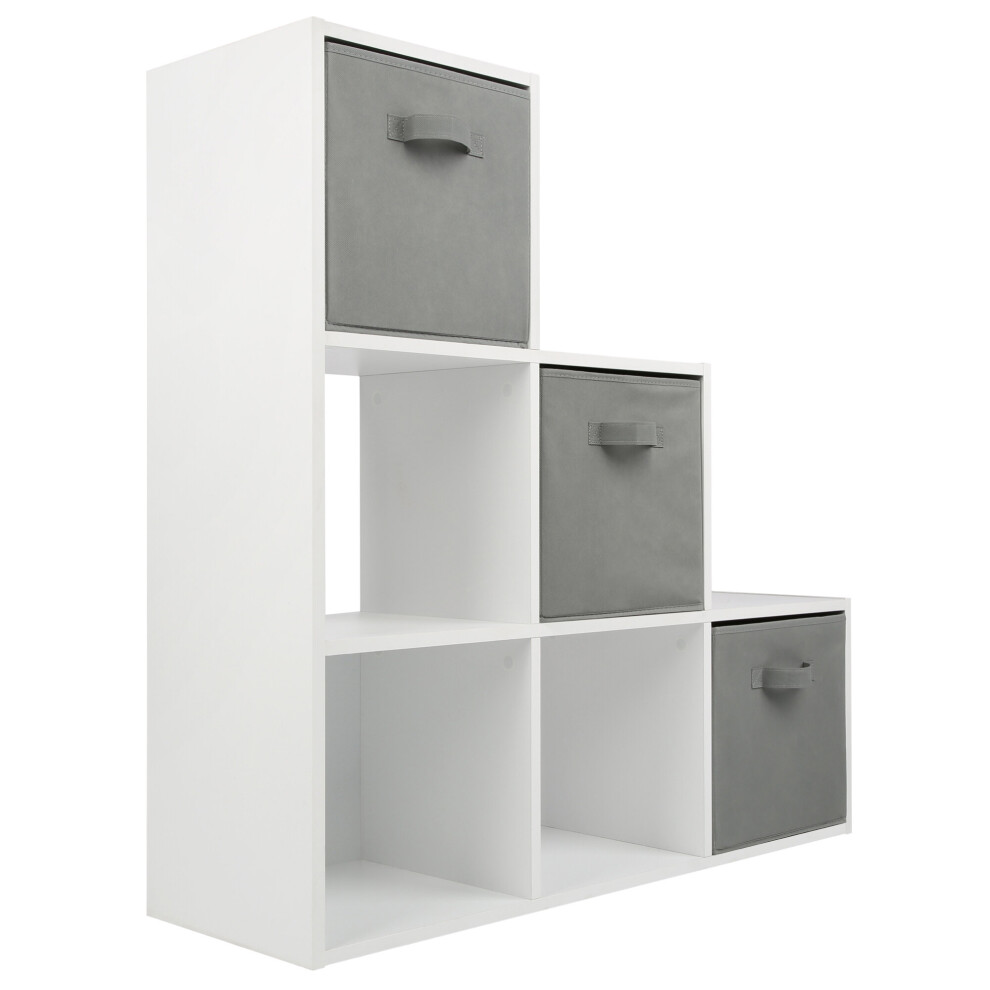 (3 Grey Drawers) Charles Jacobs White 3 Tier 6 Cube Storage Bookcase Shelf Display Unit with Choice of Drawers