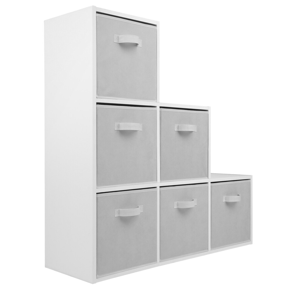 (6 White Drawers) White 3 Tier 6 Cube Storage Bookcase Shelf Display Unit with Choice of Drawers