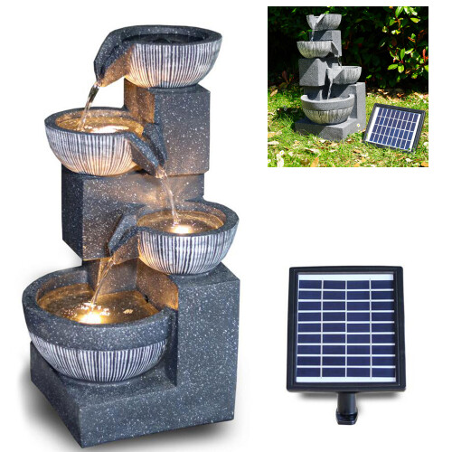 (SOLAR 4 TIER BOWL FOUNTAIN) GEEZY Solar LED Statues Home Decoration ...