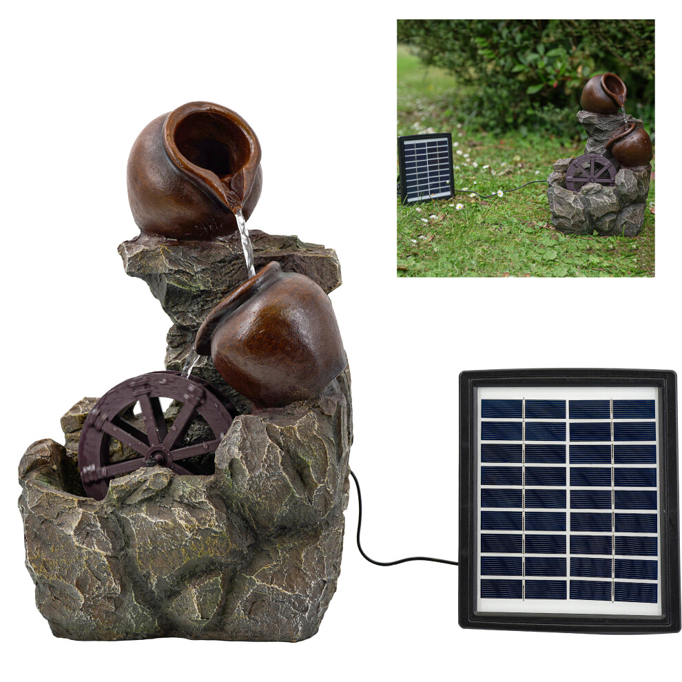 (SOLAR CARTWHEEL FOUNTAIN) GEEZY Solar LED Statues Home Decoration Outdoor Garden Water Features Fountains