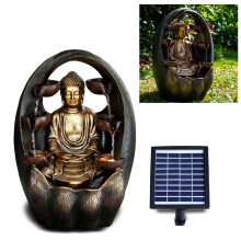 (SOLAR GOLDEN BUDDHA FOUNTAIN) GEEZY Solar LED Outdoor Garden Water Feature Cascading Fountain Statue Home Decoration