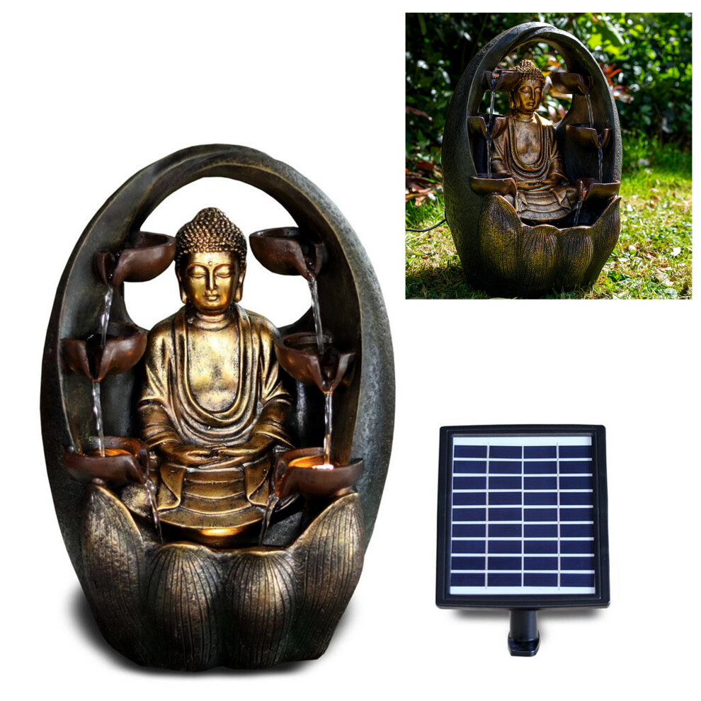 (SOLAR GOLDEN BUDDHA FOUNTAIN) GEEZY Solar LED Statues Home Decoration Outdoor Garden Water Features Fountains