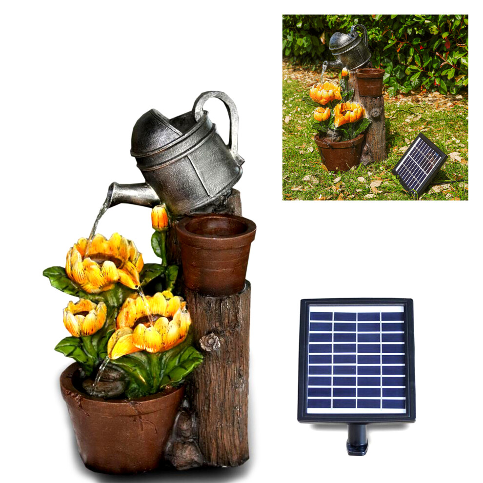 Geezy (Solar Sunflowers Fountain) Solar Led Outdoor Garden Water Feature Cascading Fountain Statue Home Decoration Brown