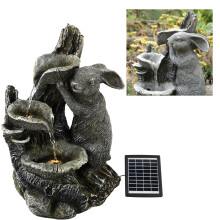 (SOLAR RABBIT FOUNTAIN) GEEZY Solar LED Outdoor Garden Water Feature Cascading Fountain Statue Home Decoration