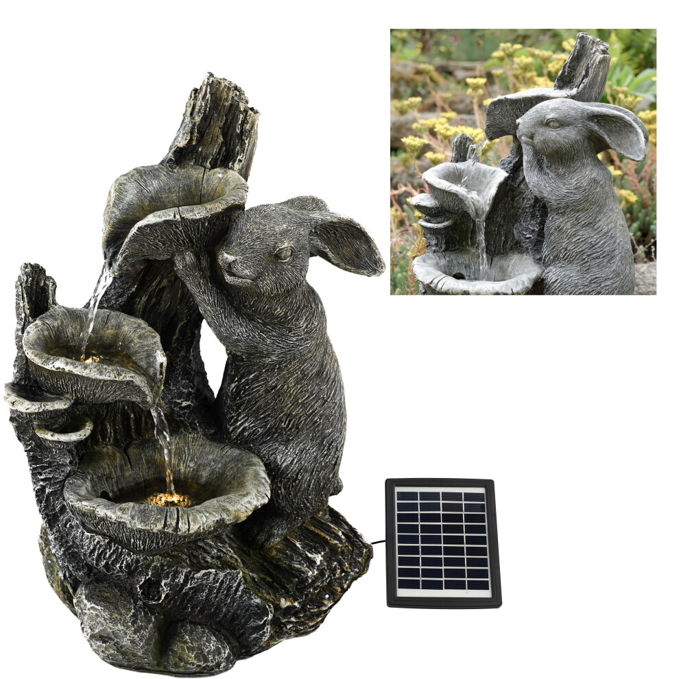 Geezy (Solar Rabbit Fountain) Solar Led Outdoor Garden Water Feature Cascading Fountain Statue Home Decoration