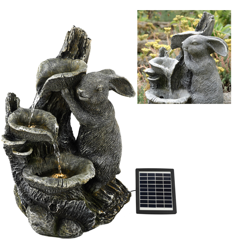 (SOLAR RABBIT FOUNTAIN) GEEZY Solar LED Statues Home Decoration Outdoor Garden Water Features Fountains