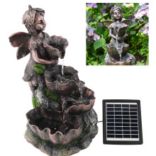(SOLAR FAIRY FOUNTAIN) GEEZY Solar LED Outdoor Garden Water Feature Cascading Fountain Statue Home Decoration