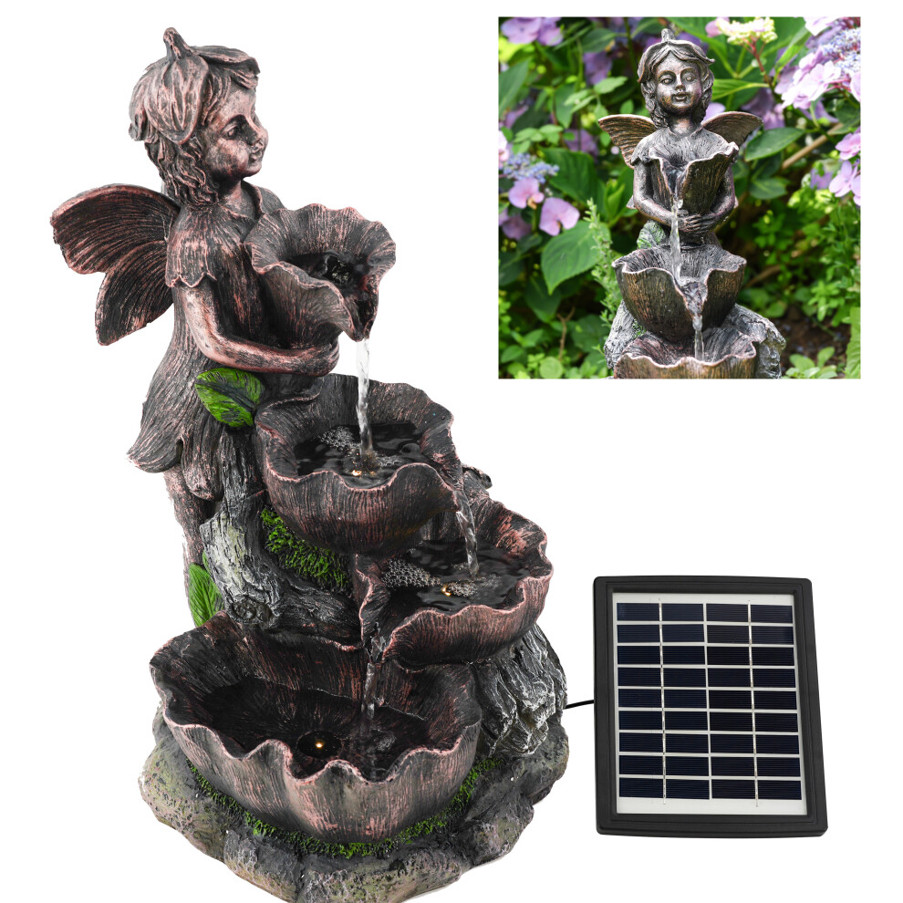Geezy (Solar Fairy Fountain) Solar Led Outdoor Garden Water Feature Cascading Fountain Statue Home Decoration Bronze