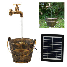 (SOLAR BUCKET TAP FOUNTAIN) GEEZY Solar LED Outdoor Garden Water Feature Cascading Fountain Statue Home Decoration