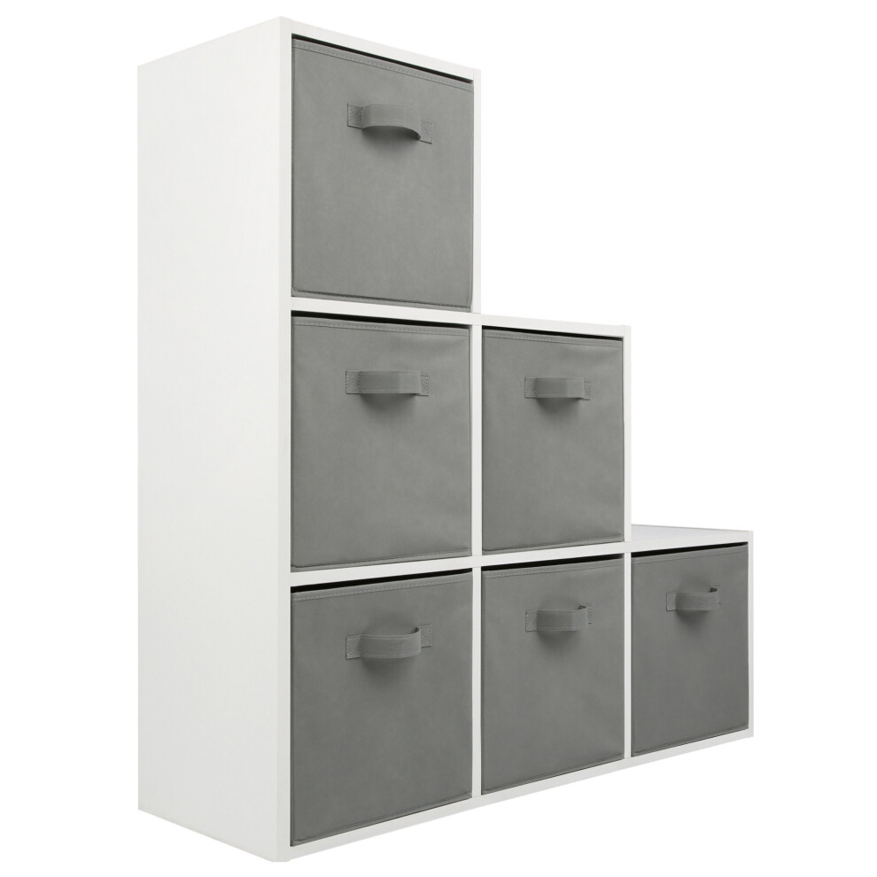 (6 Grey Drawers) Charles Jacobs White 3 Tier 6 Cube Storage Bookcase Shelf Display Unit with Choice of Drawers