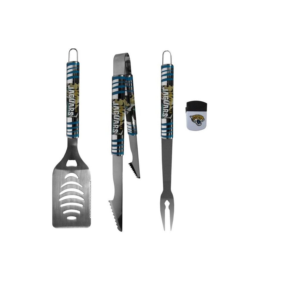 Siskiyou F3BQ175PMC Unisex NFL Jacksonville Jaguars 3 Piece BBQ Set & Chip Clip - One Size-image-OPC-P9J7CNQ-NEW