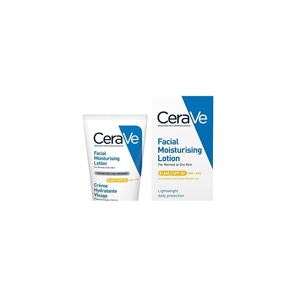 CeraVe AM Facial Moisturising Lotion SPF50 with Ceramides & Vitamin E for Normal to Dry Skin 52ml