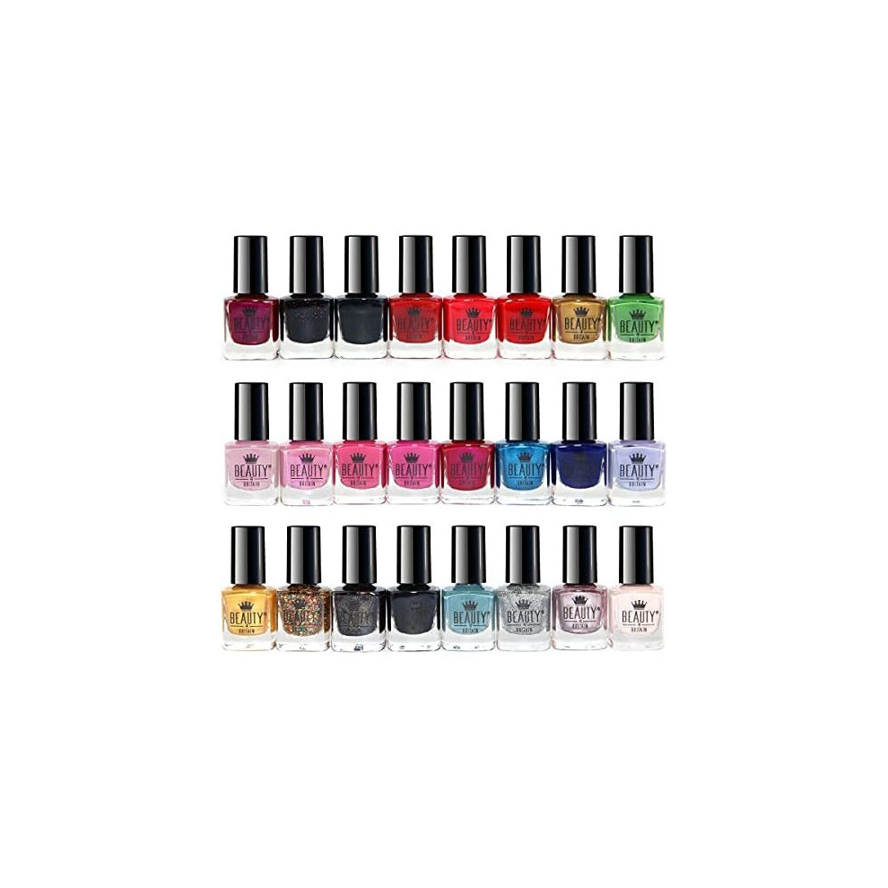 Beauty4Britain 24 x Nail Polish Varnish Set 24 Different Modern Colours Quick Drying Flat Brush (Set B)