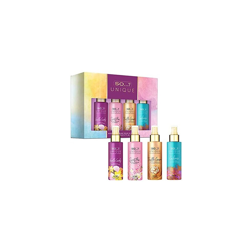 Soâ¦? Unique Womens Mini Mist Body Spray Fragrance Gift Set 4 x 50ml