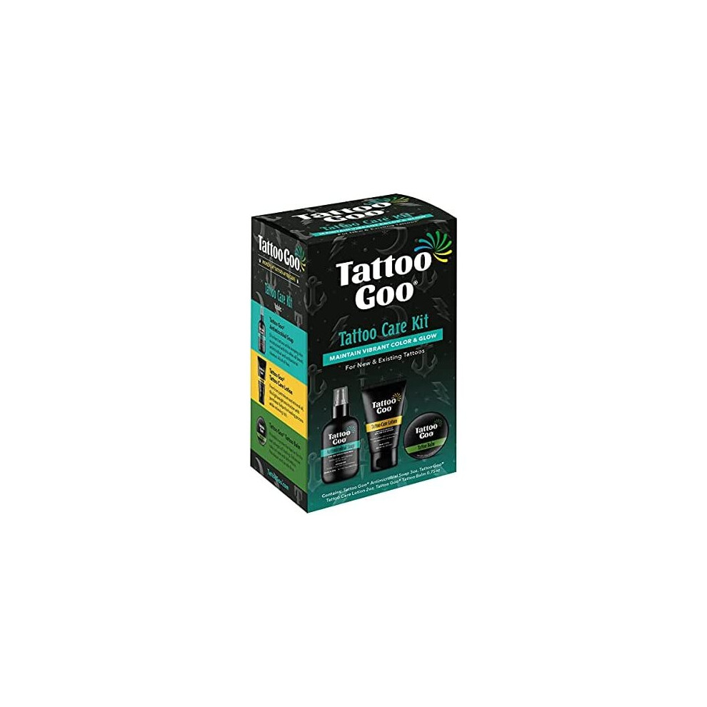 Tattoo Goo Aftercare Kit Includes Antimicrobial Soap, Balm, and Lotion, Tattoo Care for Color Enhancement + Quick Healing - Vegan, Cruelty-Free,