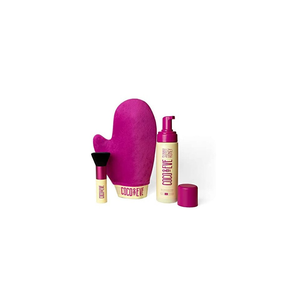 Coffret autobronzant Coco & Eve Sunny Honey Bali (taille moyenne). Mousse autobronzante naturelle sans soleil. Lotion autobronzante instantan   e a