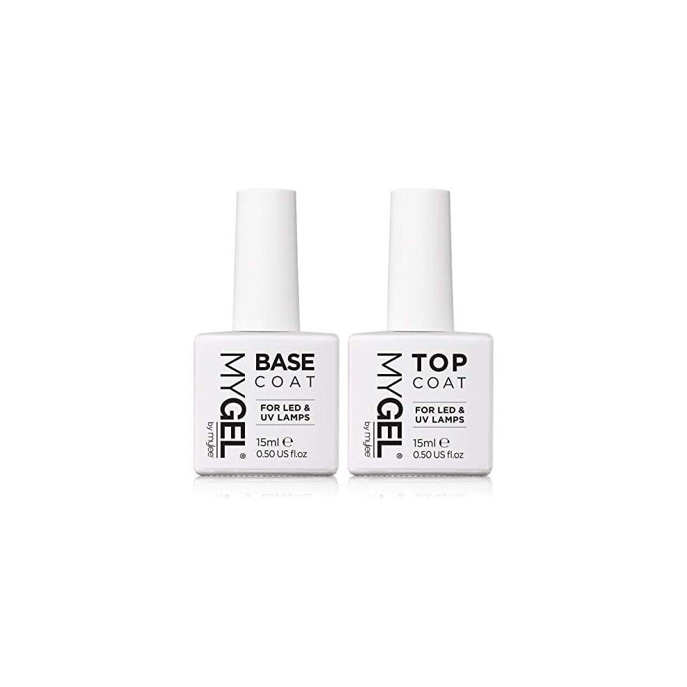 MYGEL by Mylee Nail Gel Polish Top & Base Coat 2x15ml UV/LED Soak-Off Nail Art Manicure Pedicure for Salon & Home Use - Lasts up to 2 Weeks, Easy to