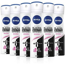 NIVEA Black & White Invisible Original Anti-Perspirant Deodorant Spray Pack of 6 (6 x 150ml), 48hr Deodorant for Women, Anti-Stain Womens