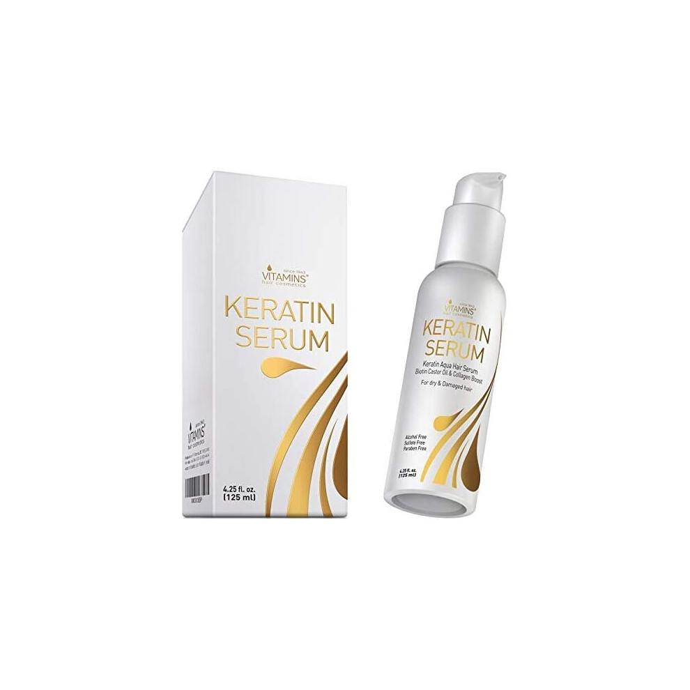 Vitamins Hair Serum Keratin Treatment - Biotin Collagen and Coconut Oil Hydrating Moisturiser for Frizzy Dry Damaged Hair - Anti Frizz Heat Protection