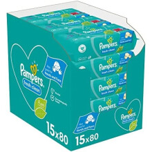 Pampers Baby Wipes Multipack, Fresh Clean, 1200 Wipes (15 x 80), Baby Essentials for Newborn
