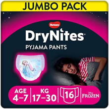 Huggies DryNites, Pyjama Pants for Girls - Sizes 4-7 Years (30 Pants) - Maximum Protection to Manage Night Time Bed Wetting - Discrete with Exciting