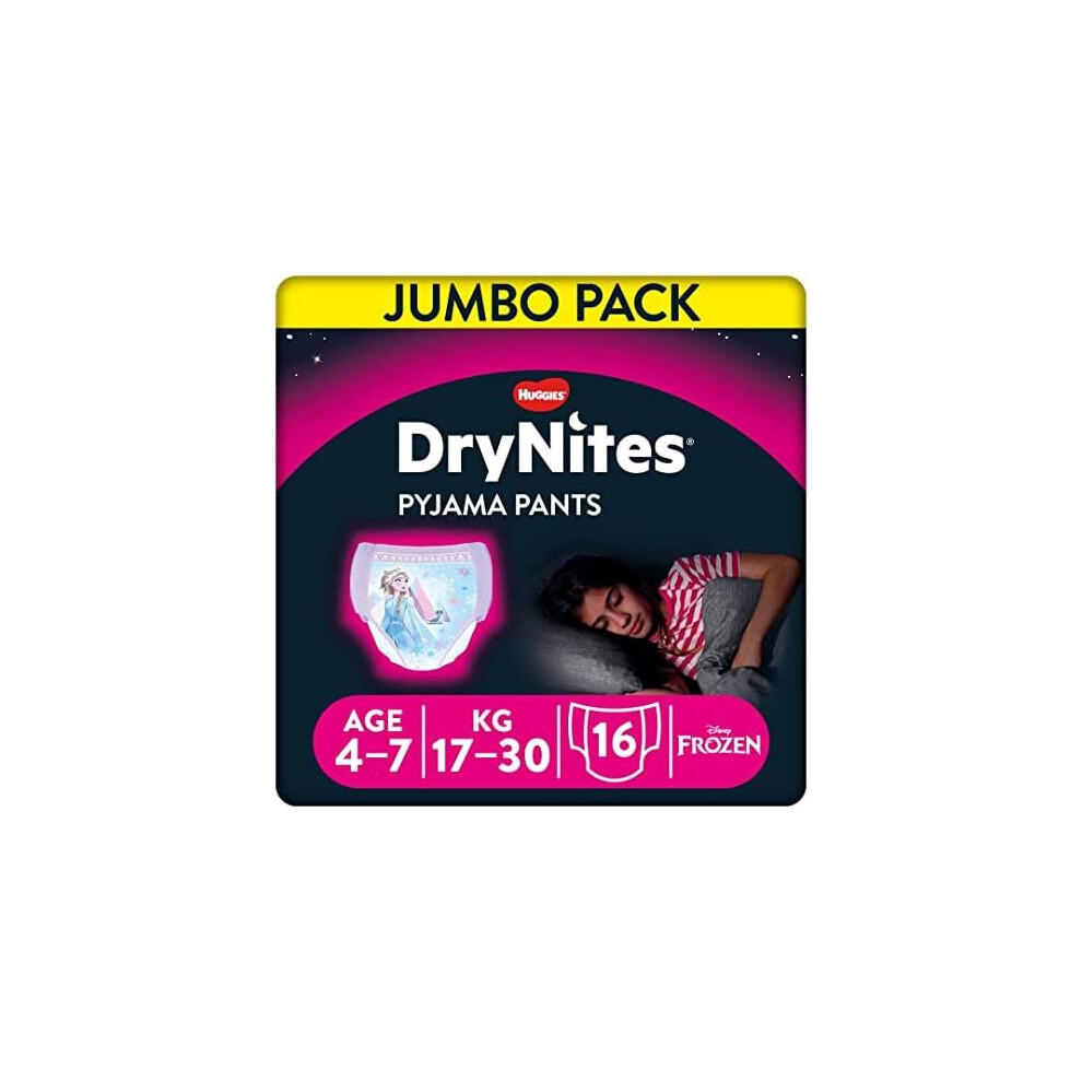 Huggies DryNites, Pyjama Pants for Girls - Sizes 4-7 Years (30 Pants) - Maximum Protection to Manage Night Time Bed Wetting - Discrete with Exciting