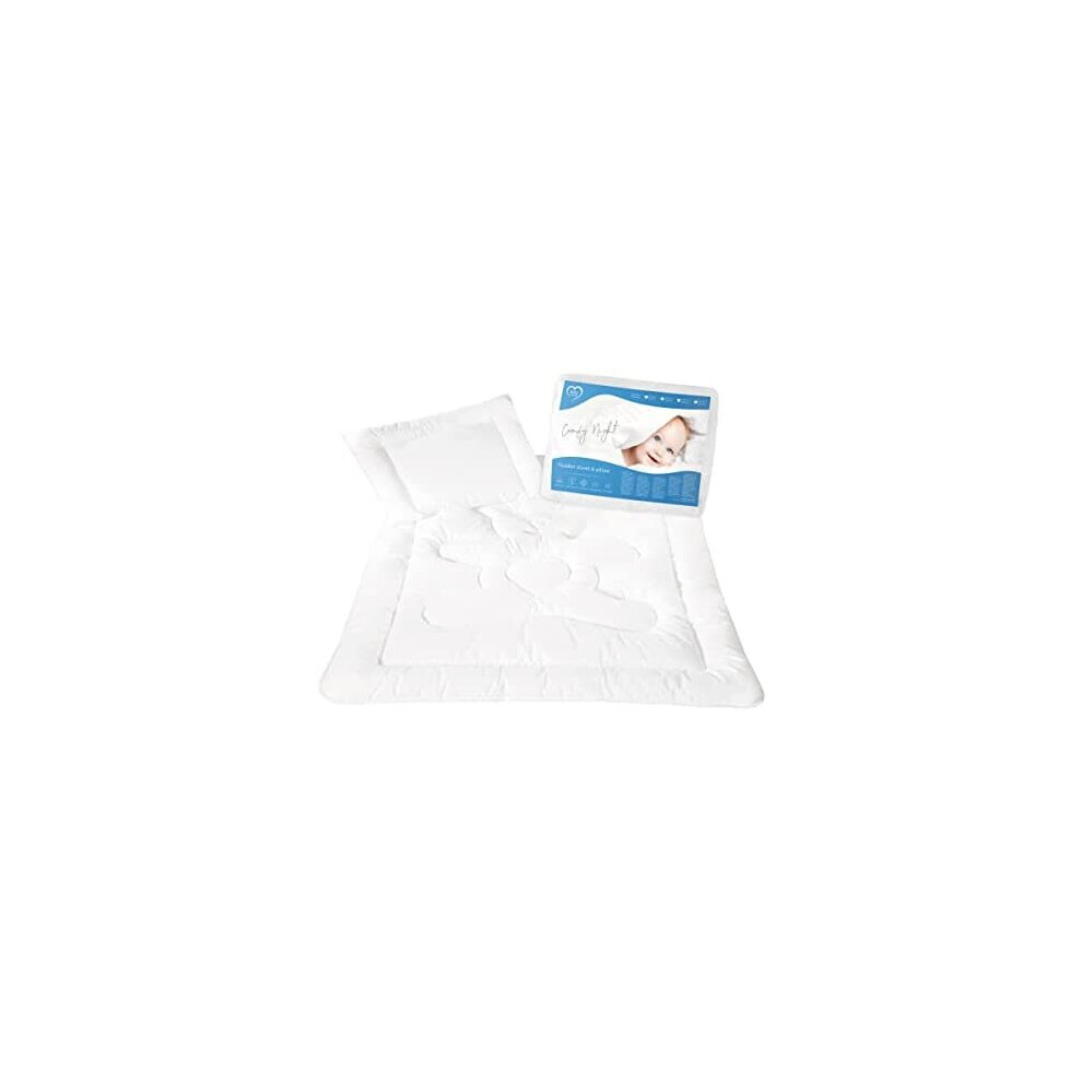 Baby Comfort Quilted Duvet & Pillow Filling Set 100% Cotton Cot, Cot Bed Size White Bear Design (120x90 cm)