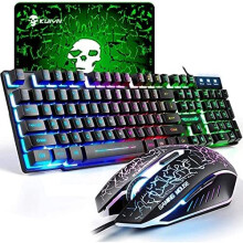 UK Layout Gaming Keyboard and Mouse Sets Rainbow Backlit Ergonomic Usb Gaming Keyboard + 2400DPI 6 Buttons Optical Rainbow LED Usb Gaming Mouse + FREE