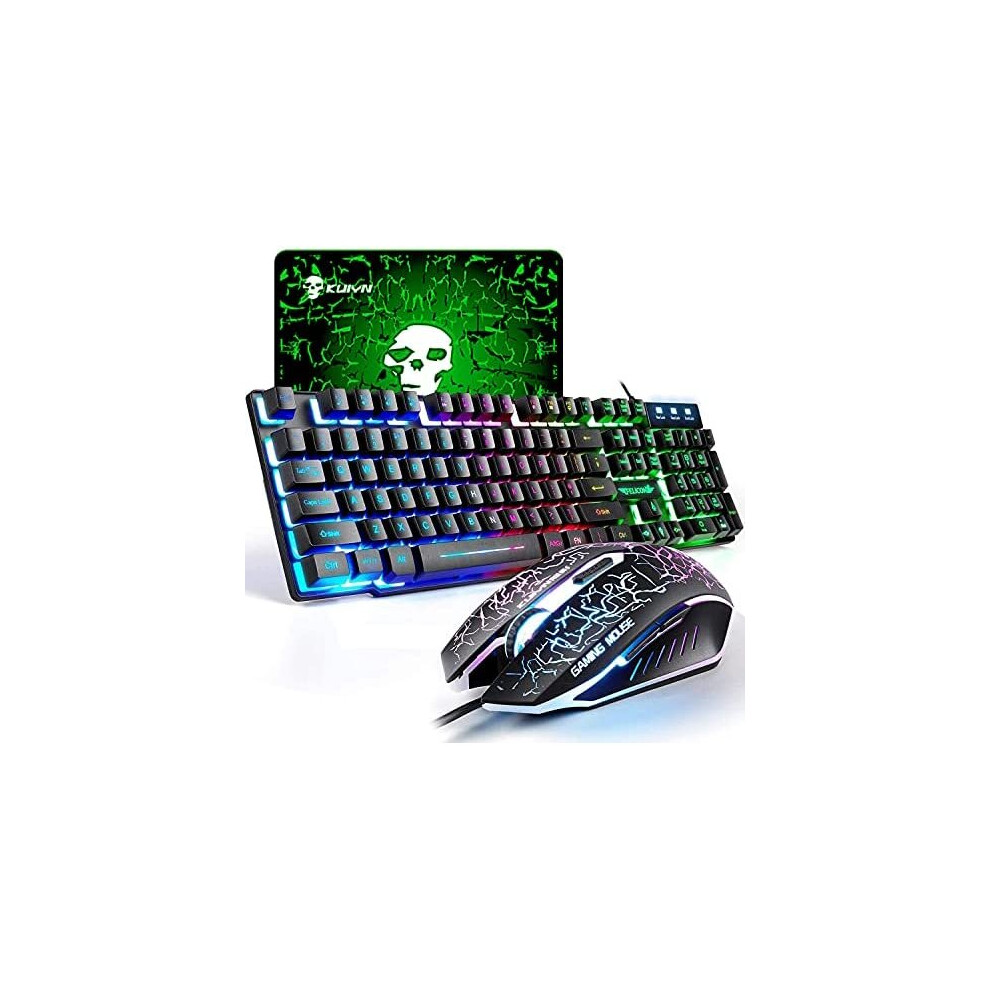 Uk Layout Gaming Keyboard And Mouse Sets Rainbow Backlit Ergonomic Usb Gaming Keyboard + 2400Dpi 6 Buttons Optical Rainbow Led Usb Gaming Mouse + Free 631145399676
