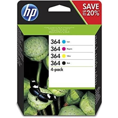 HP 364 4-Pack Black and Colour Original Ink Combo Pack Page Yield B 250/C 300/M 300/Y 300 (P/N N9J73AE)