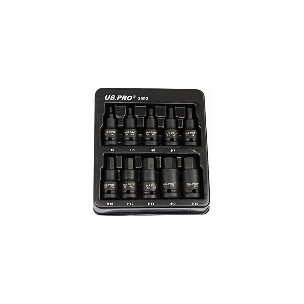 US PRO Tools 10pc Impact Hex Bit Socket Set 1/2" Drive 4mm to 19mm 3593