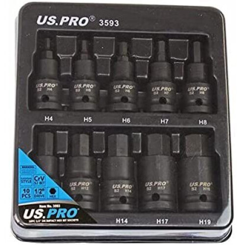 us pro US PRO Tools 10pc Impact Hex Bit Socket Set 1/2" Drive 4mm to 19mm 3593 2