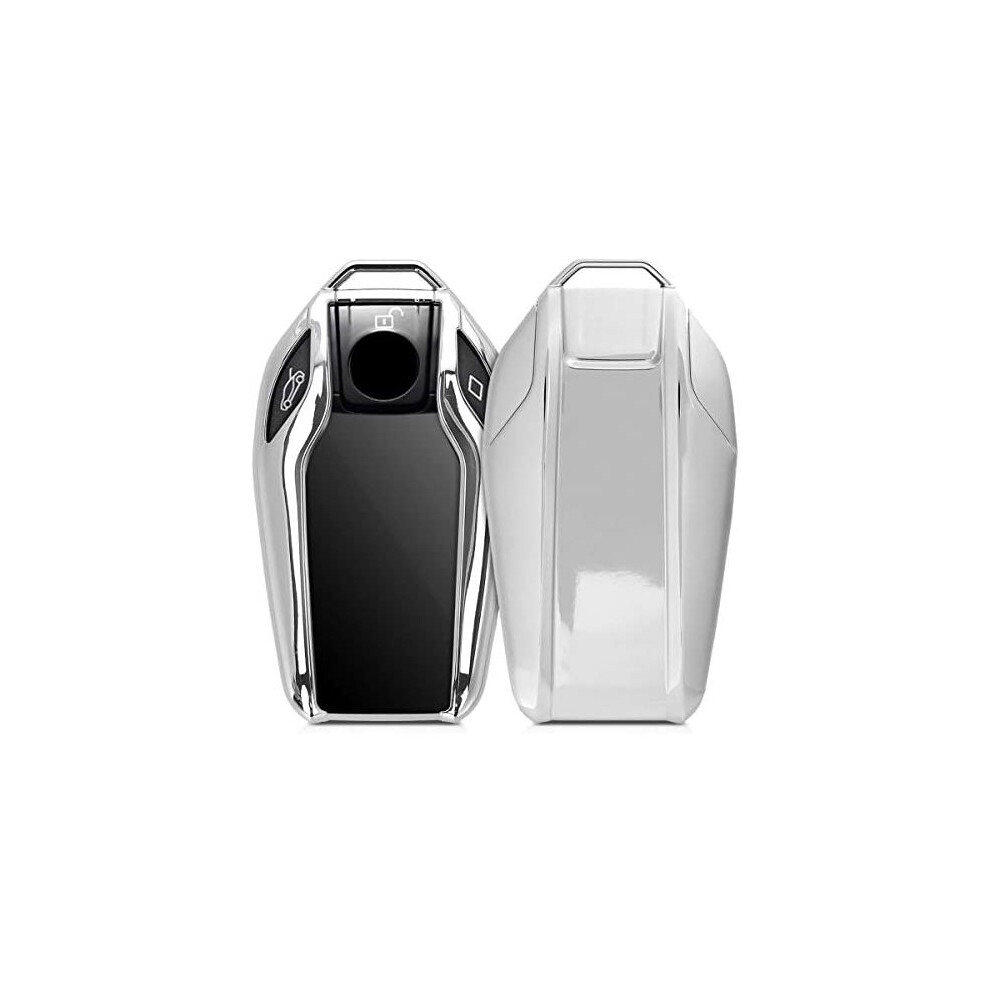 Kwmobile Car Key Cover Compatible With Bmw Display Car Key - Soft Tpu Fob Cover For Car Keys - High Gloss Silver 4057665473652