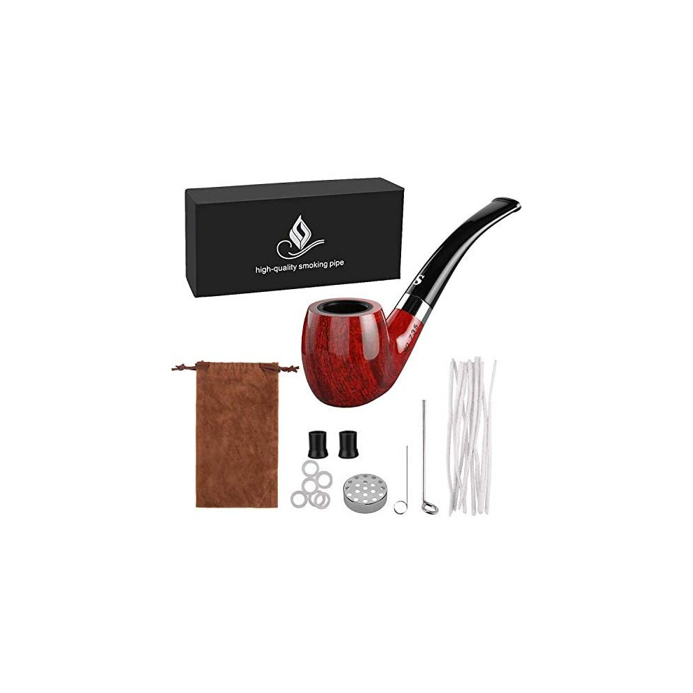 Joyoldelf Tobacco Pipe, Smoking Pipe With Flat Bottom - Pipe Pin & Tamper, Pipe Screen & Pipe Bits, Pipe Cleaners & Rubber Ring, Bonus A Pipe Pouch &