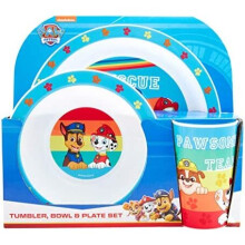PAW Patrol Kids Tableware Set – 3 Piece Reusable PP Plate, Bowl & Cup Set for Children – Skye, Chase, Marshall, Rubble Tumbler & Dinnerware Set