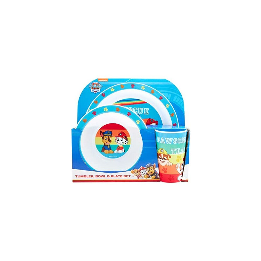 PAW Patrol Kids Tableware Set – 3 Piece Reusable PP Plate, Bowl & Cup Set for Children – Skye, Chase, Marshall, Rubble Tumbler & Dinnerware Set