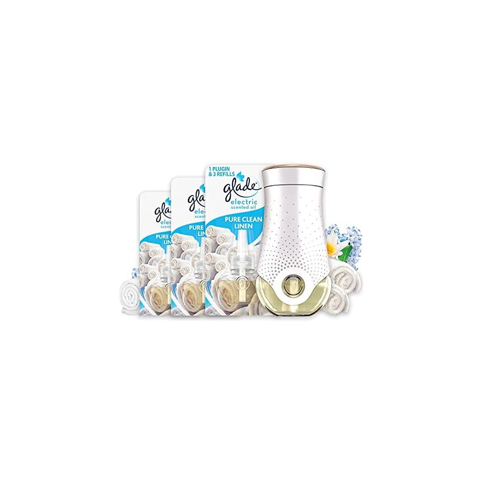 Glade Electric Scented Oil Diffuser & 3 Refills, Plug In Air Freshener Refills for Home, Clean Linen