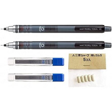 Uni Ball Kuru Toga 0.5mm - Self Sharpening Mechanical Pencil - Smoke Barrel - Pack of 2 + 24 Free Leads and 5 Free Erasers