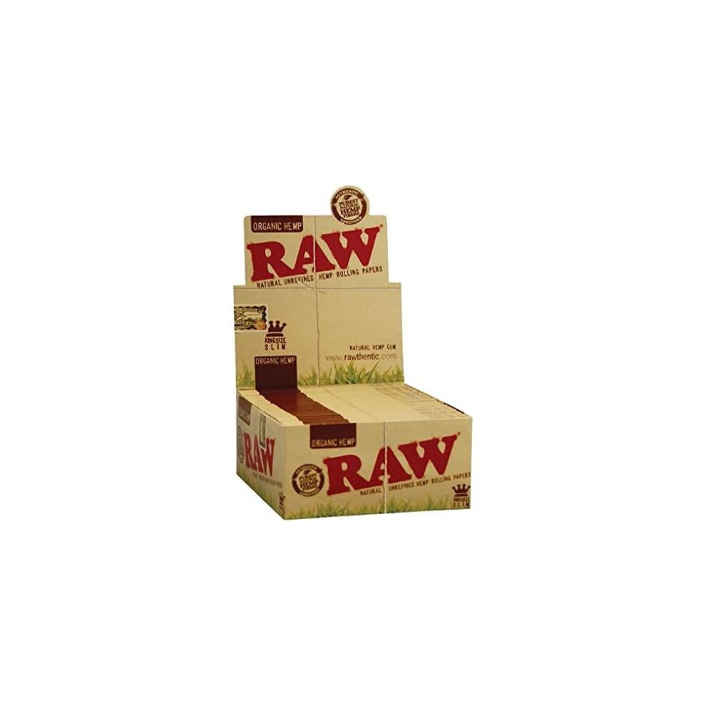 Raw Organic Kingsize Slim Hemp Rolling Papers. Each Box Contains 50 Packs Of 32 Leaves.