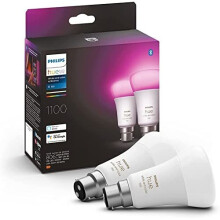 Philips Hue White & Colour Ambiance Smart Bulb Twin Pack LED [B22 Bayonet Cap] - 1100 Lumens (75W Equivalent). Works with Alexa, Google Assistant and